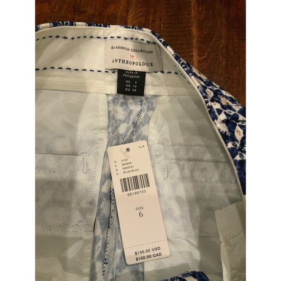 Anthropologie Blue & White Geometric Patterned Tapered Pants, Size 6 (US), NWT! - Picture 7 of 8